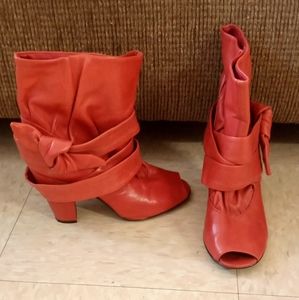 Leather peep toe boots